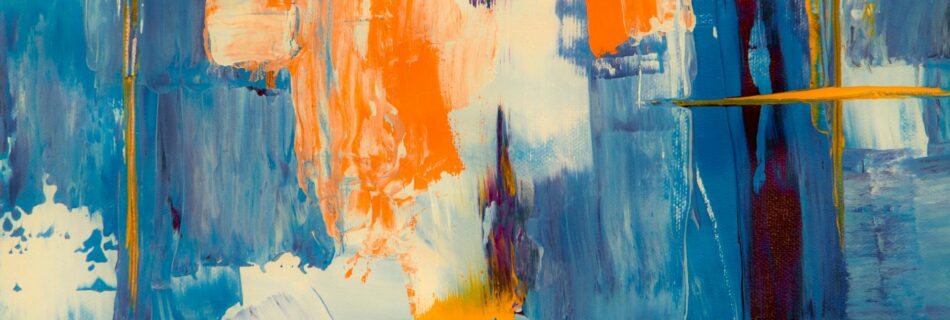 blue white and orange abstract painting