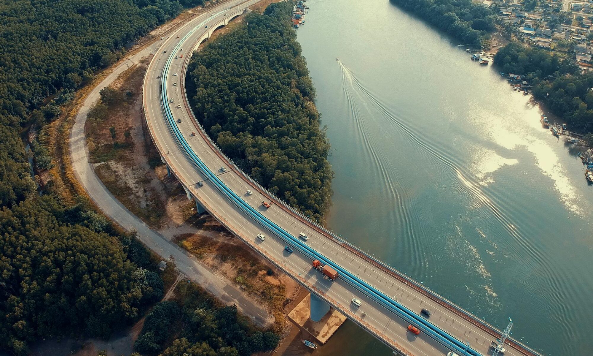aerial view photography of bridge near river