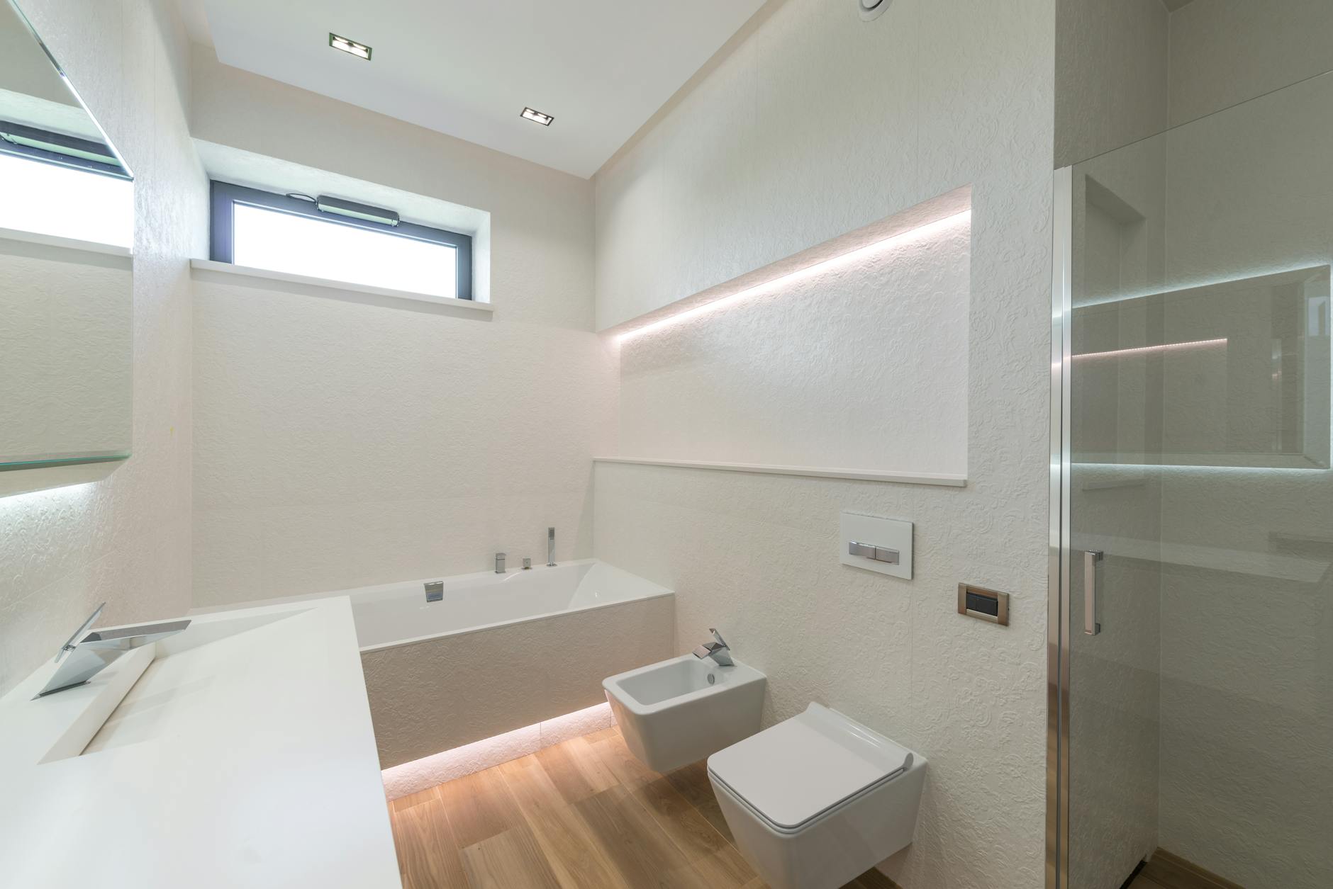light stylish bathroom interior in modern luxury house