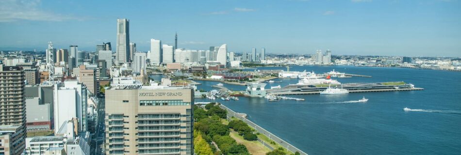 aerial view of yokohama s harbor and skyline